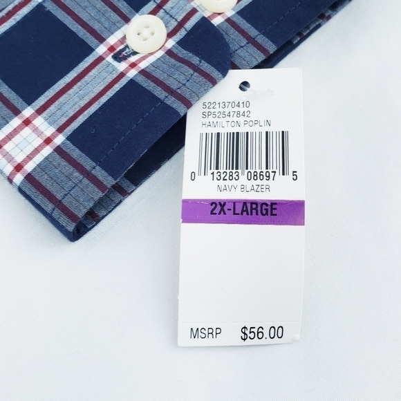 NWT Men's Arrow Button Down Plaid Dress Shirt Hamilton Poplin Navy - Picture 4 of 7
